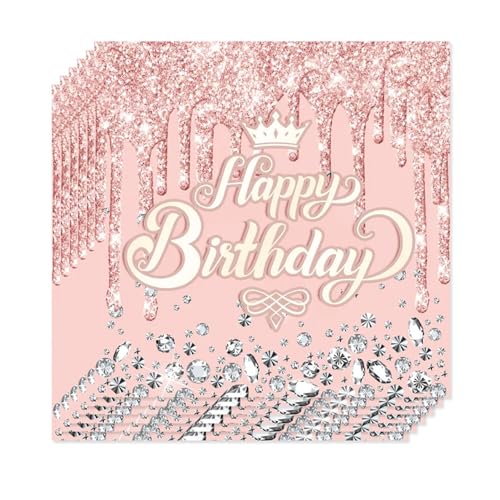60 Stück Servietten Geburtstag - Servietten Rosa, Servietten Geburtstag Mädchen, Rosa Diamant Geburtstag Serviette, Tischdekoration für Mädchen Geburtstag Party Dekoration (33x33cm) von trabag