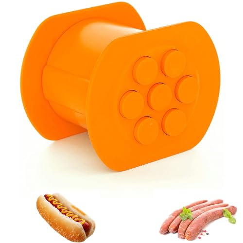 trabag Cevapcici Presse Hot Dog Maker Mit 7 Löchern, One Press Cevapcici Maker, Selbstgemachtem Fleischstreifen-Quetscher Cevapcici Presse, GleichmäßIge Hot Dogs Herzustellen(Orange) von trabag