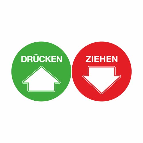 tradercat Aufkleber Drücken Ziehen Tür - 2 Stück - Warnaufkleber / Hinweisaufkleber für Innen und Aussen mit UV-Schutz-, Hinweis / Gefahr Schild – mit Anleitung (10x10cm) von tradercat