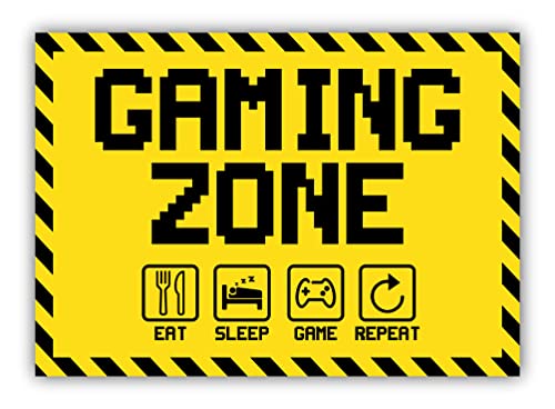 tradercat Gaming Zone eat sleep game repeat Schild Aufkleber aus Vinyl Schilder Sticker mit UV-Schutz Gamer Zone Hinweisschilder gaming zone Warnzeichen (AUFKLEBER | 42 x 30 cm) von tradercat