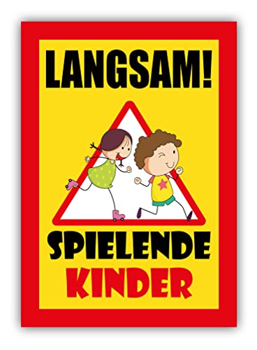 tradercat Langsam Spielende Kinder Schild Aufkleber aus Vinyl Schilder Sticker mit UV-Schutz Vorsicht Kinder Hinweisschilder Spielstrasse Warnzeichen (AUFKLEBER | 30 x 21 cm) von tradercat