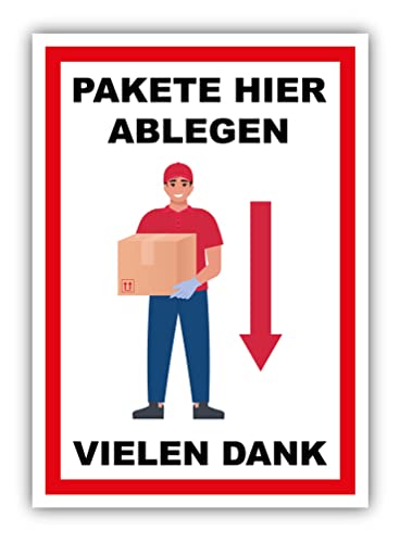 tradercat Pakete Hier Ablegen Schild Aufkleber aus Vinyl Schilder Paket ablegen Sticker mit UV-Schutz Hinweisschilder Packages Warnzeichen (AUFKLEBER | 30 x 21 cm) von tradercat