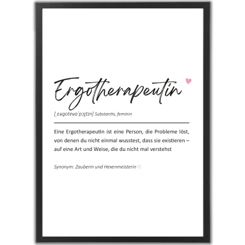 tradercat Poster Set – Berufe Definition Herz Kunstdruck – Wandbild Geschenk – Jubiläum - Home Deko für Freunde und Familie | Definitionen und Sprüche (A4 | Schwarzer Rahmen, Ergotherapeutin) von tradercat