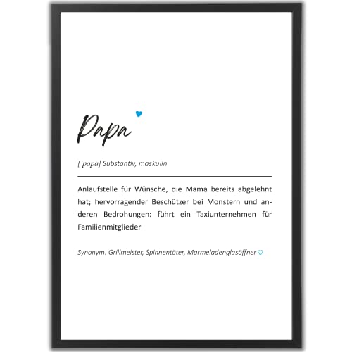 tradercat Poster Set – Familie und Freunde - Definition Herz Kunstdruck – Wandbild Geschenk – Jubiläum – Geburtstag – Verabschiedung – Home Deko – Büro – Office (A4 | Schwarzer Rahmen, Papa) von tradercat