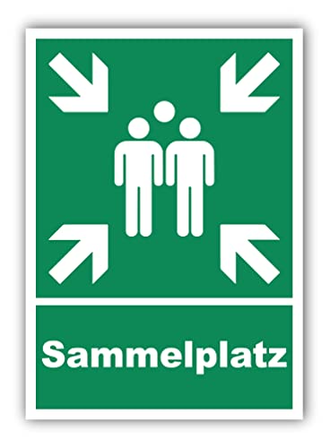 tradercat Sammelplatz Schild PVC Hartschaumplatte Assembly point Schilder mit UV-Schutz Sammelstelle Hinweisschilder Fluchtwegschild Warnzeichen (PVC | 30 x 21 cm) von tradercat