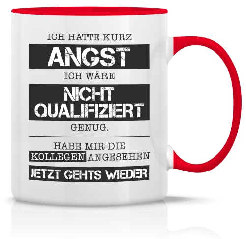 tradercat Tasse mit Spruch I Ich hatte kurz Angst I Tasse Job I Kaffeetasse lustig 330ml I kaffebecher tasse für Zuhause und als schönes Geschenk oder als kaffee tasse für die Arbeit (Rot Innen) von tradercat