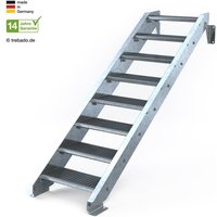Stahltreppe 8 Stufen bis Höhe 180 cm, 60 - 120 cm [110 cm beidseitiges Geländer ST 2 (31 / 31 mm gezackt)] von trebado