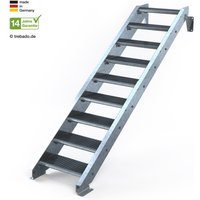 Stahltreppe 9 Stufen bis Höhe 200 cm, 60 - 120 cm [110 cm Geländer links ST 3 (31 / 9 mm schmal)] von trebado