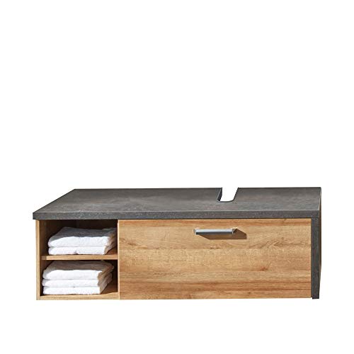 trendteam smart living - Waschbeckenunterschrank Unterschrank - Badezimmer - Bay - Aufbaumaß (BxHxT) 123 x 39 x 53 cm - Farbe Beton dunkel mit Eiche Riviera Honig - 169333128 von trendteam smart living