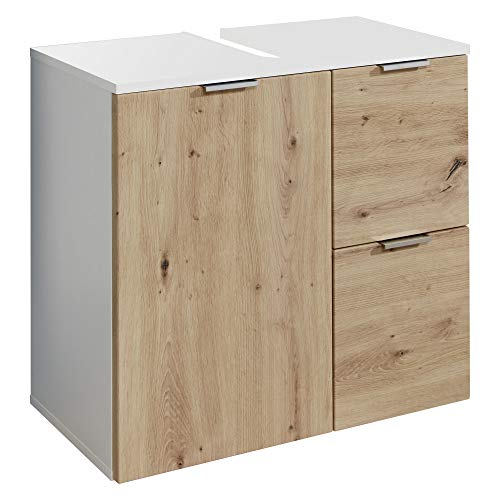 trendteam smart living - Waschbeckenunterschrank Unterschrank - Badezimmer - Concept One - Aufbaumaß (BxHxT) 60 x 64 x 34 cm - Farbe Weiß mit Asteiche - 185030507 von trendteam smart living