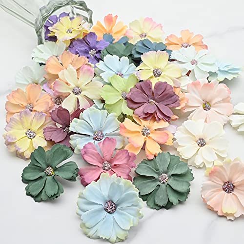 twirush 50 Stück Künstliche Blumen, Kunstblumen Gänseblümchen Blütenköpfe 5cm, Seidenblumen Deko Blütenköpfe für Hochzeit Feste Partei Haus Scrapbooking DIY Basteln, Mehrfarbig von twirush