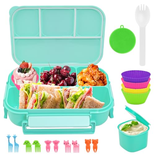 Brotdose Kinder mit Fächern 1300ML, Lunchbox Kinder Auslaufsicher mit 4 Fächern, Bento Box Lunchbox für Kinder Erwachsene, Jausenbox Brotbox für,Mädchen & Jungen,Mikrowelle/spülmaschinenfest (Green) von twirush