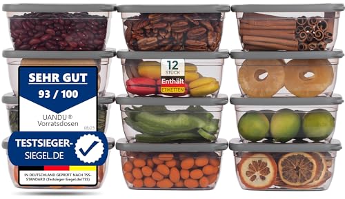 uandu Vorratsdosen mit Deckel | 12er Set | Luftdichte Aufbewahrungsbox Küche für alle Lebensmittel | BPA frei | Küchen organizer | Vorratsbehälter | Frischhaltedosen von uandu