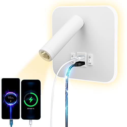 uksunvi LED Leselampe Wandlampe USB Type-C-Zwei AufladungMund Schalter Verstellbarer 12W LED Strahler 3000K Wandleselampe Aluminium Bettlampe Drehbar (Quadratisch weiß) von uksunvi