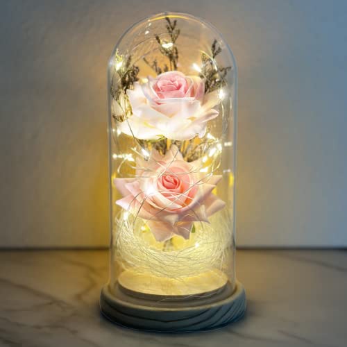 Geschenke zum Hochzeitstag Valentinstag, Personalisierte Rose Lampe, Galaxy Rose Blume Geschenk, Ewige Ros mit LED-Licht in Glaskuppel auf Holzsockel, Einzigartiges Geschenk für Frauen, Mama, Freundin von uniqicon
