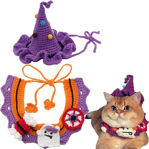 Halloween Kostüme Für Haustiere, Süßes Katzenhüte, Hundekostüm, Halloween Cosplay Katzenkostüme, Haustierkleidung, Handgestrickte Katzenkostüm, Hundelätzchen von uniqicon