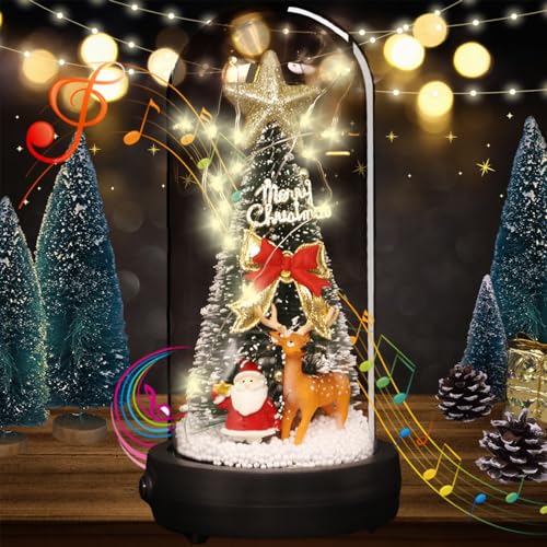 Mini-Weihnachtsspieluhr,Led Mini Weihnachtsbaum, Kleiner Künstlicher Weihnachtsbaum Mit Beleuchtung, Mini Weihnachtsbaum Mit Glasabdeckung von uniqicon