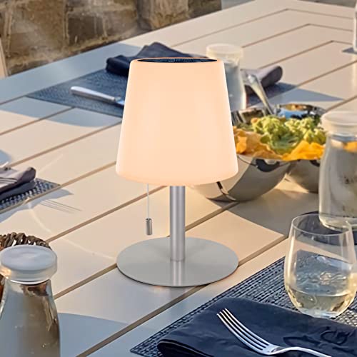 LED Solar Outdoor Tischlampe, 2700-6000K Warmweiß & Kaltesweiß Stufenlose Dimmbar Akku Tischlampe, 2in1 Solarladung&USB Aufladung Kabellos Tischleuchte, IP44 Wasserdicht für Innen/Außen (Silber) von uuffoo