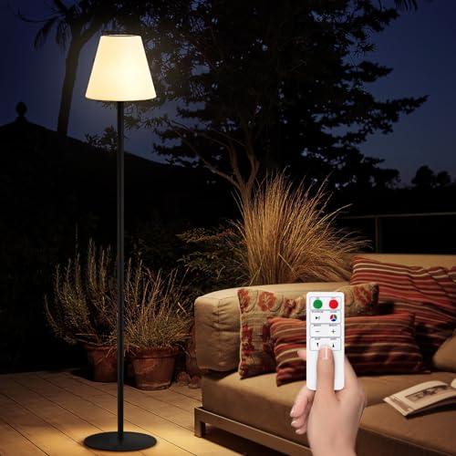 Solar Stehlampe Außen 4-fach höhenverstellbar Stehleuchte mit Lichtsensor Dimmbar Stehlampe 8 Farben USB Aufladbar Standlampe mit Batterie Wasserdicht IP44 für Terrasse Schwimmbäder Garten (Schwarz) von uuffoo