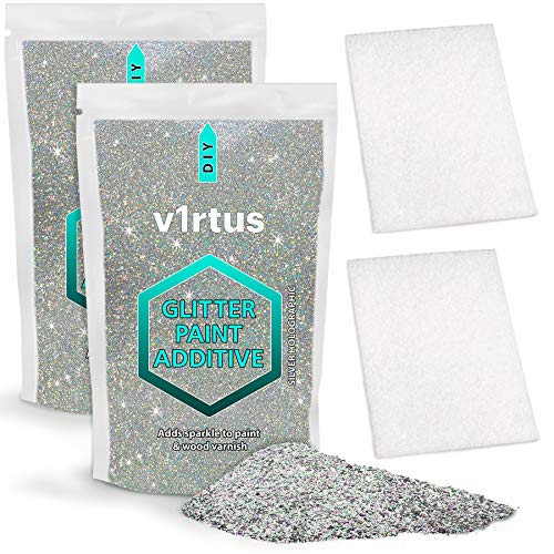 V1rtus Holographic Silver Glitzerfarbe, Additiv 200g 2 Polierpads inklusive - mischbar für perfekte Oberflächen an Innen- und Außenwänden von v1rtus