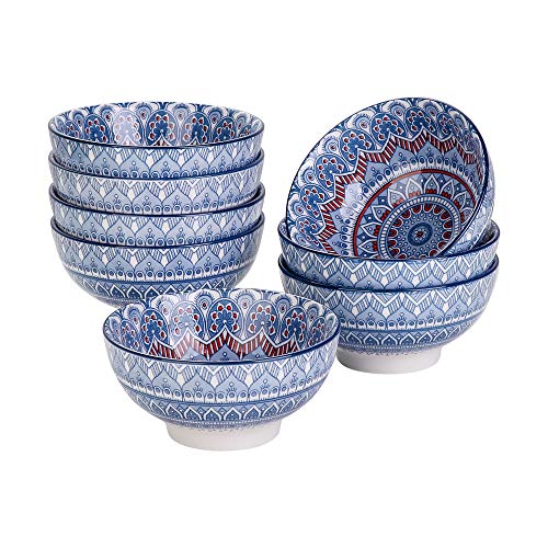 Tafelservice Müslischalen Porzellan, vancasso MANDALA Serie 8 teiliges Schalen Set, Müslischüssel, Müsli Schale, Dessertschale, Eisschale, böhmischer Stil, 650 ml von vancasso