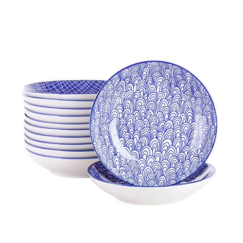 vancasso, Takaki 12 teilig Porzellan Suppenteller, Rund Tiefteller Set, Ø 21,5 cm, 700ML Blau von vancasso