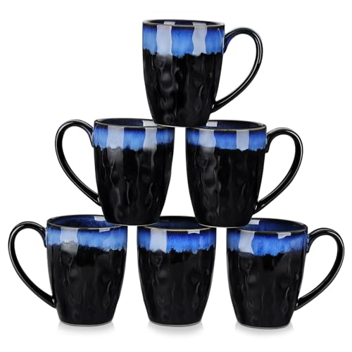 vancasso Starry Kaffeetassen Set 6er, Keramik 360ml Kaffeebecher mit Henkel, Teetassen groß, Kaffeetasse groß, Mikrowelle & Spülmaschinenfest, Blau… von vancasso