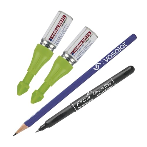 vasalat Tieflochmarker Spray grün - 2x Bohrlochmarker für deutlich sichtbare Markierungen, bis zu 250 Bohrlöcher + Permanent Pen Fine schwarz von vasalat