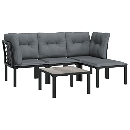 vidaXL Garten Lounge Set 5-TLG., Gartenmöbel Set Sitzgruppe für Garten Terrasse, Modular Loungemöbel Stuhl Hocker Tisch, Schwarz Grau Poly Rattan von vidaXL