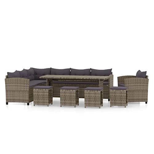 vidaXL 7-TLG. Garten-Lounge-Set mit Kissen Poly Rattan Grau von vidaXL