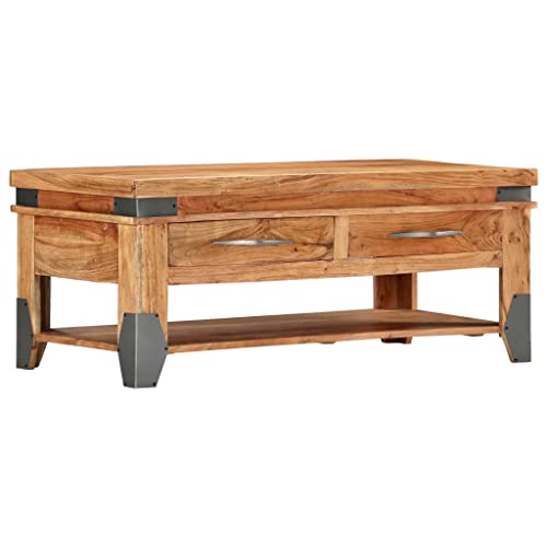 vidaXL Akazienholz Massiv Couchtisch 2 Schubladen 1 Ablagefläche Beistelltisch Kaffeetisch Sofatisch Holztisch Tisch Teetisch Wohnzimmertisch 110x52x45cm von vidaXL