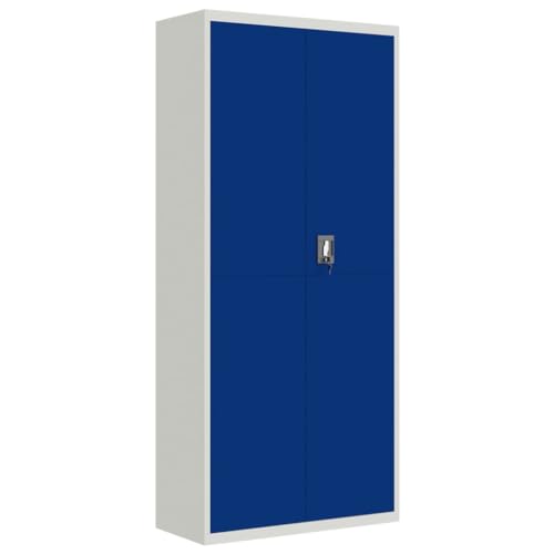 vidaXL Aktenschrank, Büroschrank mit 4 Einlegeböden, Abschließbar Metallschrank Schrank mit Türen, Aufbewahrungsschrank Büromöbel, Hellgrau Blau Stahl von vidaXL