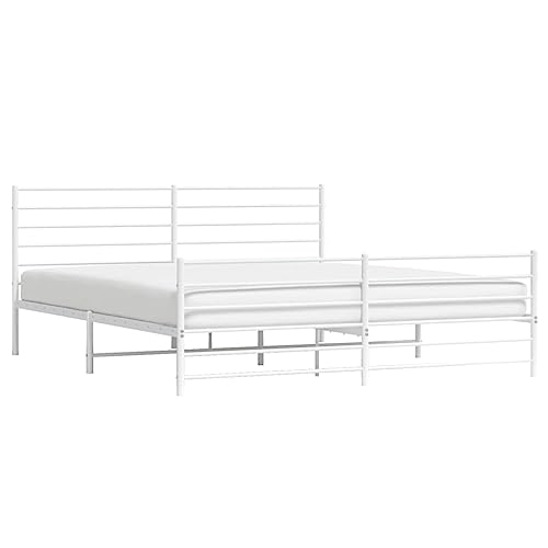 vidaXL Bettgestell, Bettrahmen mit Kopfteil Fußteil, Metallbett Bett mit Lattenrost, Doppelbett Gästebett Schlafzimmer, Metall Weiß 180x200cm von vidaXL