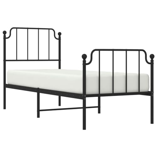 vidaXL Bettgestell, Bettrahmen mit Lattenrost Metallbeinen, Bett Gästebett mit Kopfteil Fußteil, Metallbett Einzelbett Schlafzimmerbett, Schwarz 75x190cm Metall von vidaXL