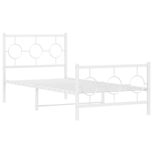 vidaXL Bettgestell mit Kopf- und Fußteil, Bett mit Lattenrost Mittelfüßen, Doppelbett mit Stauraum, Industrieller Stil, Weiß 90x200cm Metall von vidaXL