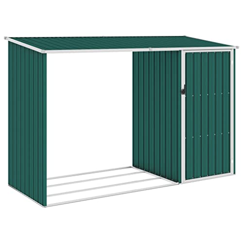 vidaXL Garten Brennholzlager Kaminholzunterstand Brennholzregal Unterstand Gerätehaus Gartenhaus Schuppen Grün 245x98x159cm Verzinkter Stahl von vidaXL