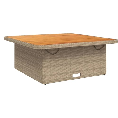 vidaXL Gartentisch, Outdoor Tisch mit Verstellbarer Tischplatte, Couchtisch mit Stahlrahmen, Esstisch Gartenmöbel, Beige Poly Rattan Akazienholz von vidaXL