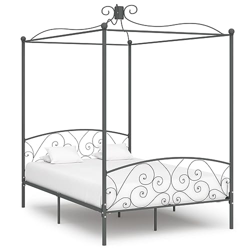 vidaXL Himmelbett Bettgestell Bett Doppelbett Metallbett Bettrahmen Lattenrost Schlafzimmerbett Schlafzimmermöbel Ehebett Grau Metall 120x200cm von vidaXL