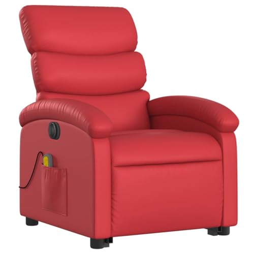 vidaXL Massagesessel, Elektrisch Verstellbar Sessel mit Aufstehhilfe, Fernsehsessel Relaxsessel mit Liegefunktion, Liegesessel Aufstehsessel Polstersessel, Rot Kunstleder von vidaXL