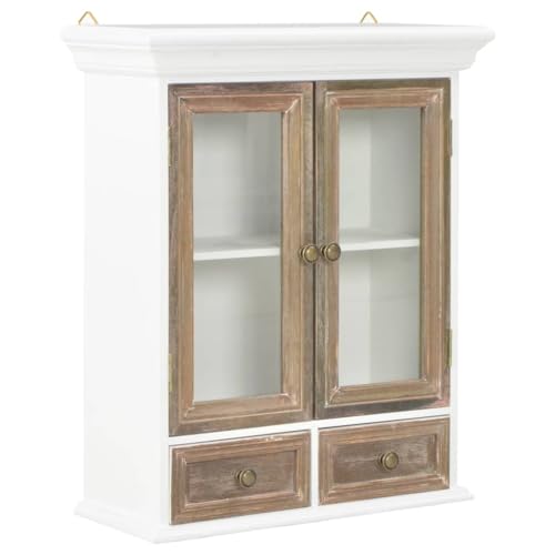 vidaXL Wandschrank Hängevitrine Hängeschrank mit 2 Türen 2 Schubladen Küchenschrank Landhausstil Schrank Wand Vitrine Weiß 49x22x59cm Holzwerkstoff von vidaXL