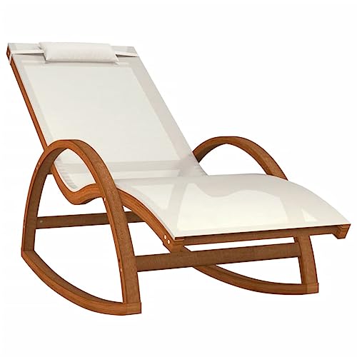 vidaXL Schaukelstuhl, Sonnenliege mit 1 Kissen, Schaukelsessel mit ergonomischem Design, Outdoor Schaukelstuhl Loungesessel, Weiß Textilene Massivholz Pappel von vidaXL