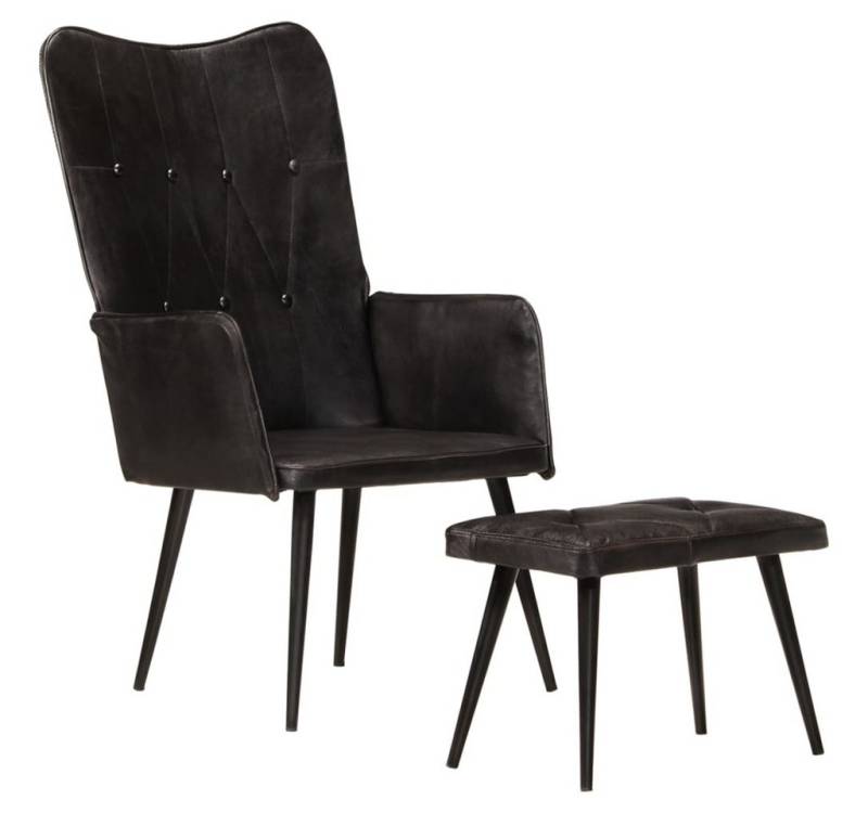 vidaXL Sessel Ohrensessel mit Hocker Schwarz Echtleder (1-St) von vidaXL