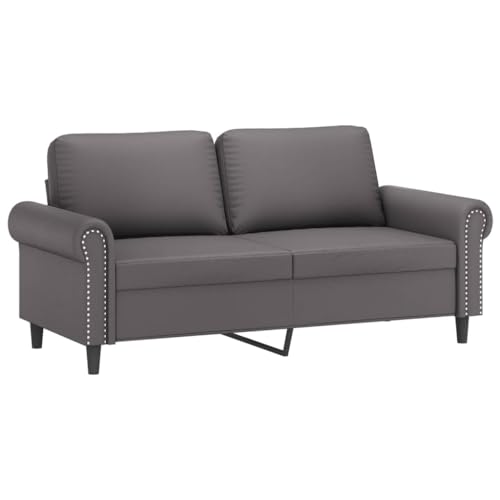 vidaXL Sofa 2-Sitzer, Loungesofa Couch mit Armlehnen Rückenkissen, Wohnzimmersofa Designsofa mit Metallgestell, Sitzmöbel Zweisitzer, Grau Kunstleder von vidaXL