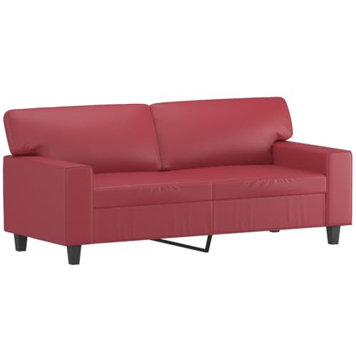 vidaXL Sofa 2-Sitzer, Loungesofa Couch mit Armlehnen Rückenkissen, Wohnzimmersofa Designsofa mit Metallgestell, Sitzmöbel Zweisitzer, Weinrot Kunstleder von vidaXL