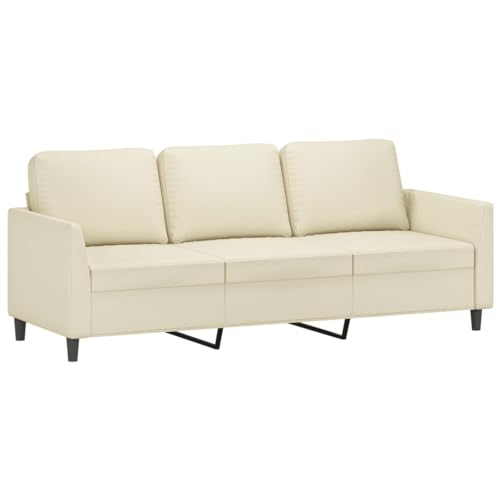 vidaXL Sofa 3-Sitzer, Loungesofa Couch mit Armlehnen Rückenkissen, Wohnzimmersofa Designsofa Metallgestell, Sitzmöbel Dreisitzer, Creme Kunstleder von vidaXL