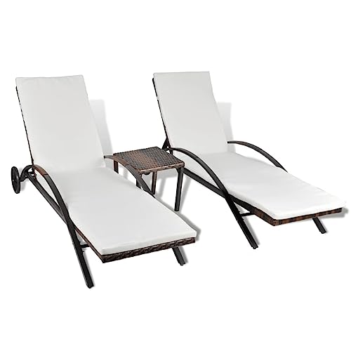 vidaXL Sonnenliege mit Tisch Gartenliege Liege Gartenmöbel Relaxliege Strandliege Liegestuhl Freizeitliege Rattanmöbel Braun Poly Rattan von vidaXL