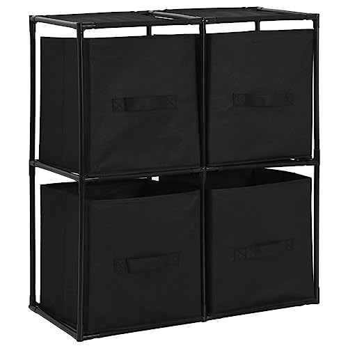 vidaXL Stoffkommode mit 4 Stoffkörben Kommode Textilschrank Steckregal Schrank Korbkommode Schubladenschrank Schubladenkommode Schwarz 63x30x71cm Stahl von vidaXL