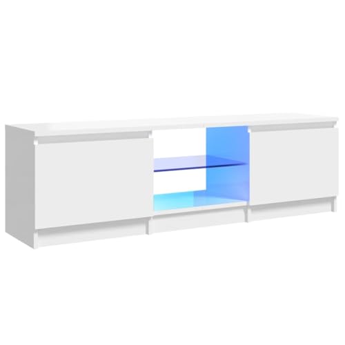 vidaXL TV Schrank mit LED-Leuchten Lowboard Sideboard Fernsehschrank Fernsehtisch TV Möbel Tisch Board HiFi-Schrank Hochglanz-Weiß 120x30x35,5cm von vidaXL