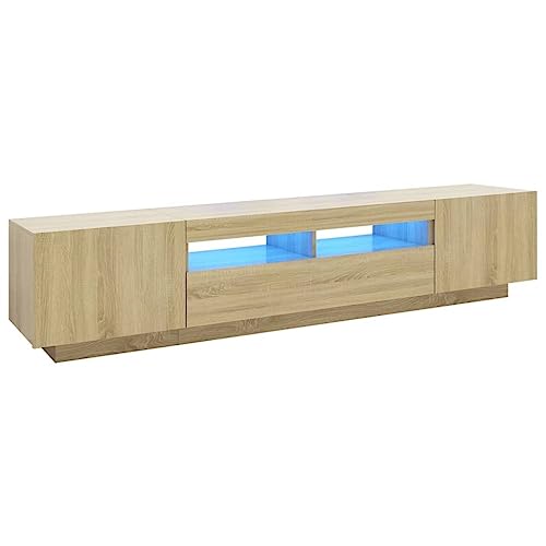 vidaXL TV Schrank mit LED-Leuchten Lowboard Sideboard Fernsehschrank Fernsehtisch TV Möbel Tisch Board HiFi-Schrank Sonoma-Eiche 200x35x40cm von vidaXL