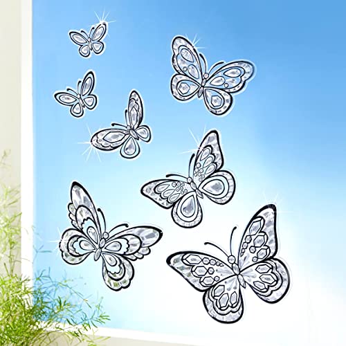 Kristall-Deko Schmetterling, 7 Stück, Fensterdeko, Sticker, Fensterbild, Fensteraufkleber, Vogelschutz, 3D-Effekt von viva domo